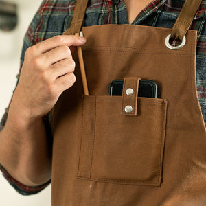 Heavy Duty Waxed Canvas Shop Apron Deluxe Edition (Brown)