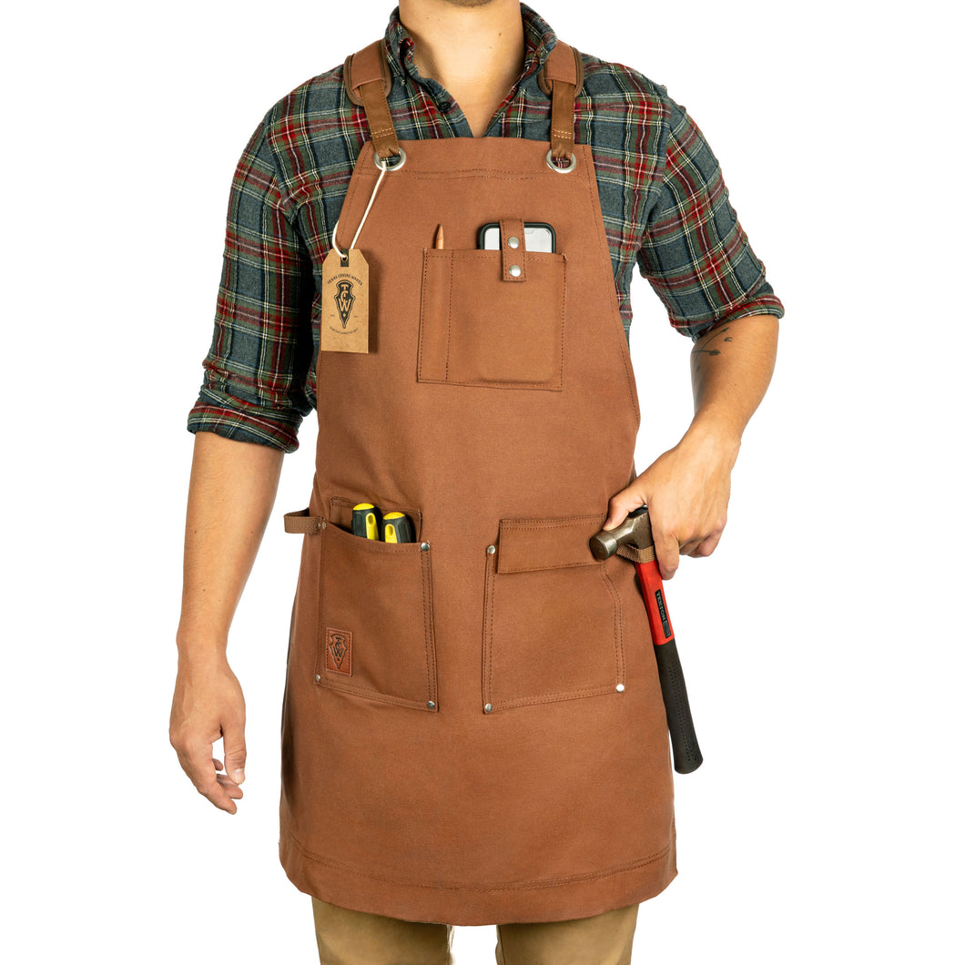 Heavy Duty Waxed Canvas Shop Apron Deluxe Edition (Brown)