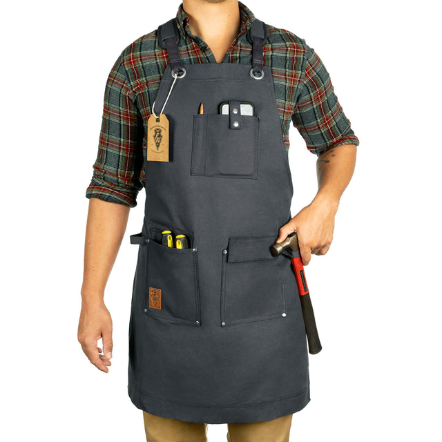 Heavy Duty Waxed Canvas Shop Apron Deluxe Edition (Grey / Slate)